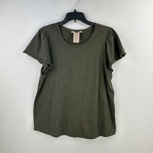 Philosophy Top Womens Large Green Flutter Sleeve Heather‎ Minimalist Blouse